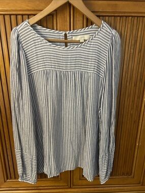 LOFT Blue and White Striped Peasant Blouse